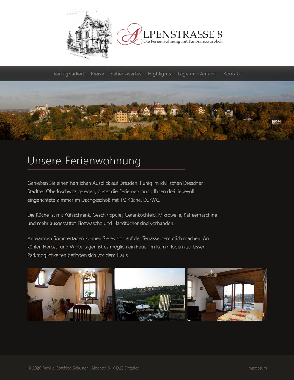 Holiday apartment website built with Revela and a custom Panorama theme